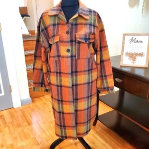 Plaid Print Drop Shoulder Split Hem light-weight dress/ coat Multi-color